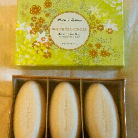 NATURES PARTNERS WHITE TEA GINGER MOISTURIZING SOAP SHEA BUTTER 3 X 6 OZ EA USA - Picture 1 of 3